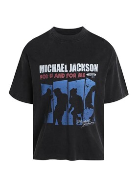 Create美式复古重磅黑色VintageMichael印花短袖周边MJ男装乐队