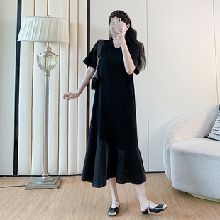 大码女装赫本风荷叶边裙2026夏季新款宽松大码拼接鱼尾摆连衣裙