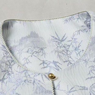 新款 上衣气质百搭秋装 国风外套女复古铜扣长袖 雾竹提花新中式