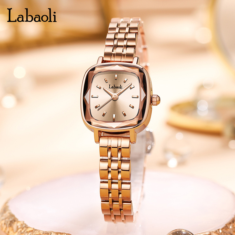 拉宝丽女表小方表不锈钢带手表女时尚休闲防水石英表女士手表