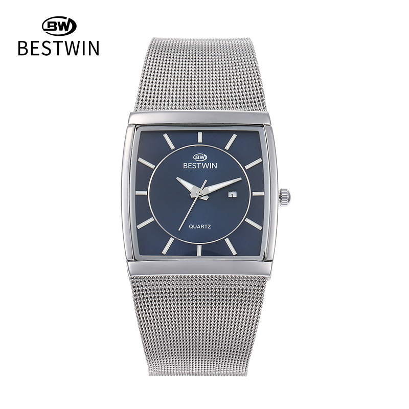bestwin时尚超薄方形手表男网红网带男表石英表wristwatch