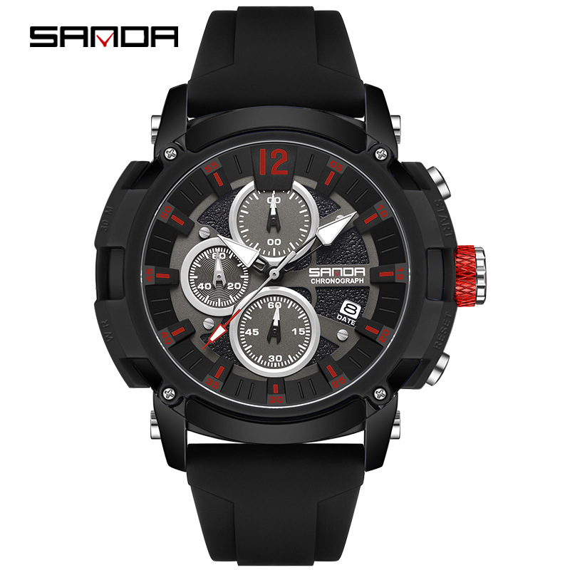 三达新品热销三眼六针石英表时尚潮流简约日历户外防水男士手表