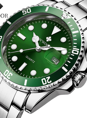 握爱/WWOOR正品8878绿水鬼男士手表 商务钢带防水夜光石英男表