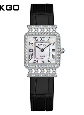 mkgo/陌佧高新款贝母方形罗马刻度表盘女轻奢珠宝镶钻手链表