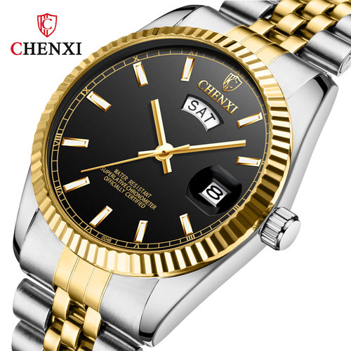 wristwatch men夜光手表晨曦男表商务腕表男士双日历石英手表