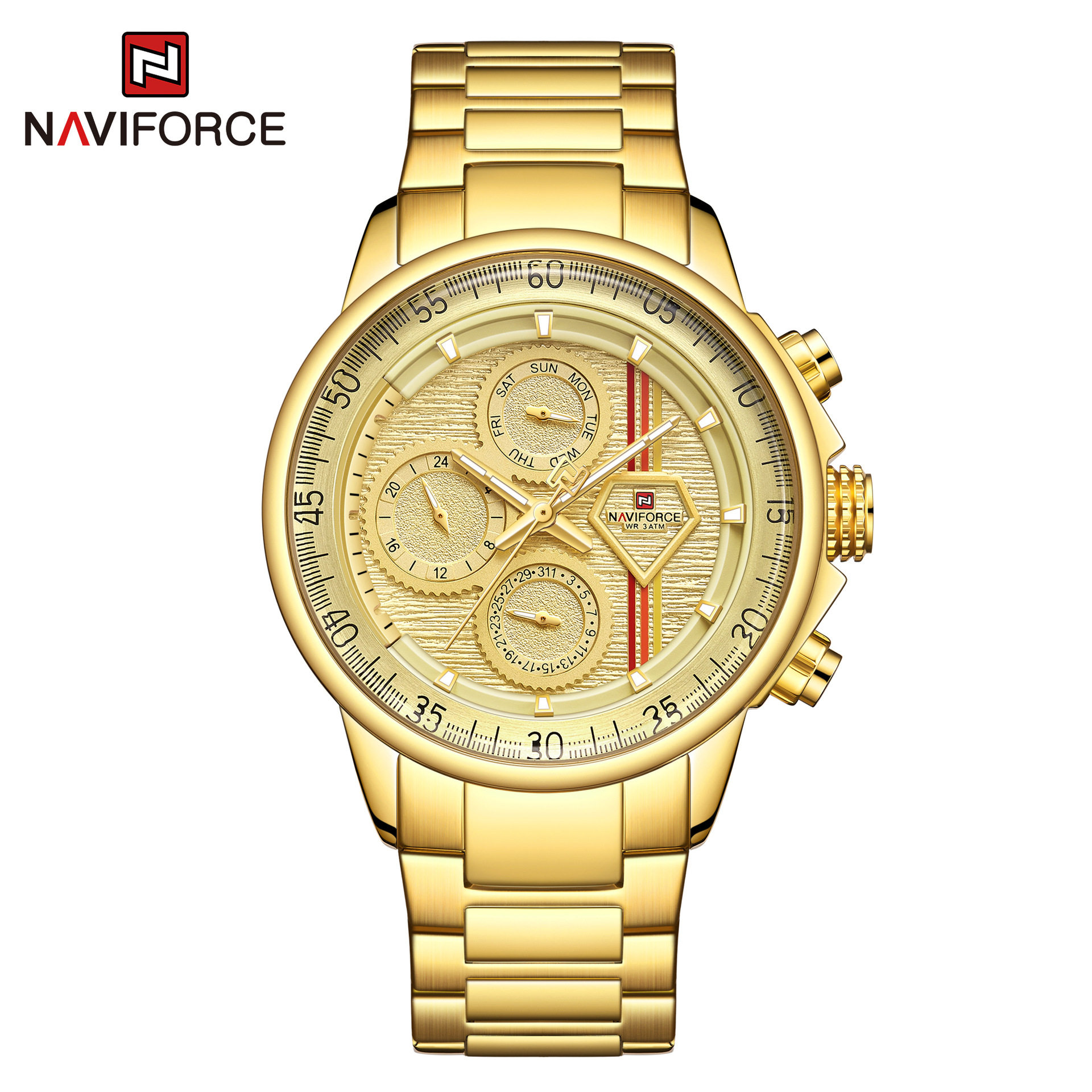 NAVIFORCE/领翔9184男士手表 石英钢带日历手表 六针商务休闲男表