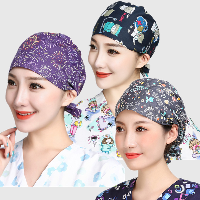 纯棉手术帽女款欧美印花手术室帽子ICU室帽整形美容厨房防油烟帽