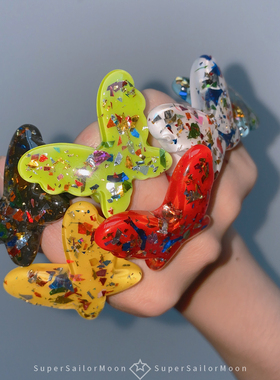 玩具蝴蝶闪粉糖果色蹦迪戒指新品