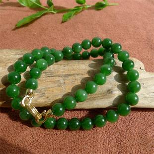 正宗新疆和田玉碧玉老坑料阳绿色碧玉项链9.5女士玉珠子挂件手饰