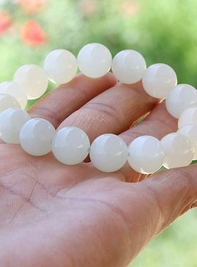 新疆和田玉白玉圆珠手链