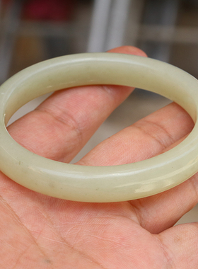 正宗新疆和田玉山流水高青白55mm手镯内径油润玉石女士时尚玉镯子