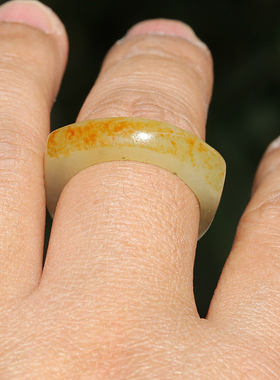 正宗新疆和田玉籽料洒金皮白玉18.5mm戒子玉龙喀什河戒指指环推荐