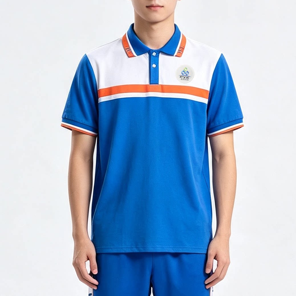 番禺中学初中校服夏装运动服蓝色拼色短袖POLO衫男女款