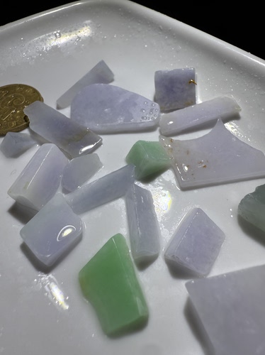 C1751紫绿蓝一盘19个天然缅甸翡翠边角料保真保A假一罚三