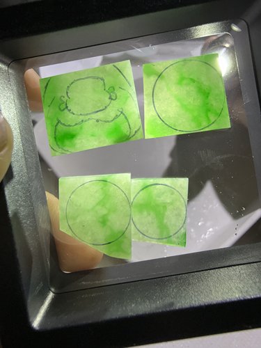 糯冰牛奶底带金丝阳绿雕刻材料天然缅甸翡翠A货保真保A假一罚三