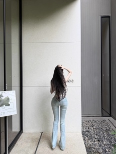 GGQSDZ【顶美长腿裤】花33同款低腰显身材微喇浅蓝牛仔裤长裤女
