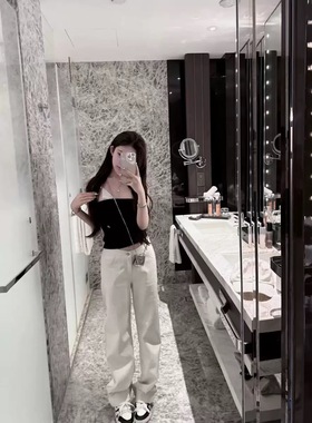 GGQSDZ【好版型】Bi入款!!!白色纹理PU皮裤高腰宽松直筒休闲长裤