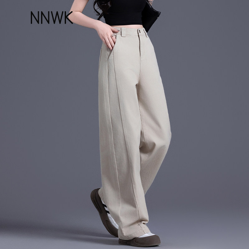 灰色阔腿牛仔裤女2026新款春秋裤子今年流行梧桐裤高级感直筒长裤