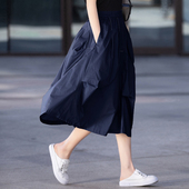 夏天裙子薄款 a字半身裙2026年新款 半裙藏青色中长款 不规则百褶裙