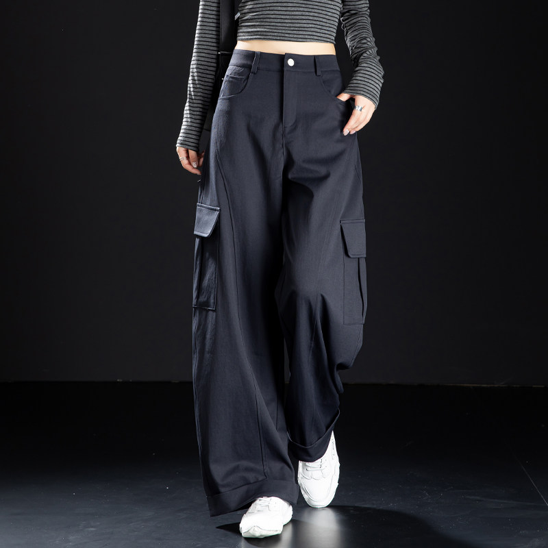 美式高街弯刀休闲裤女2026新款春秋工装裤宽松bf慵懒风藏青色裤子,女装/女士精品,休闲裤,淘宝优惠券,粉丝福利购,淘宝优惠卷