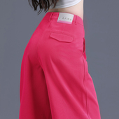 长裤 玫红色牛仔裤 大阔腿裤 直筒宽松美式 女春秋高腰显瘦2026年新款