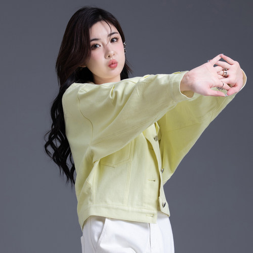 黄色牛仔外套女小众休闲短款夹克