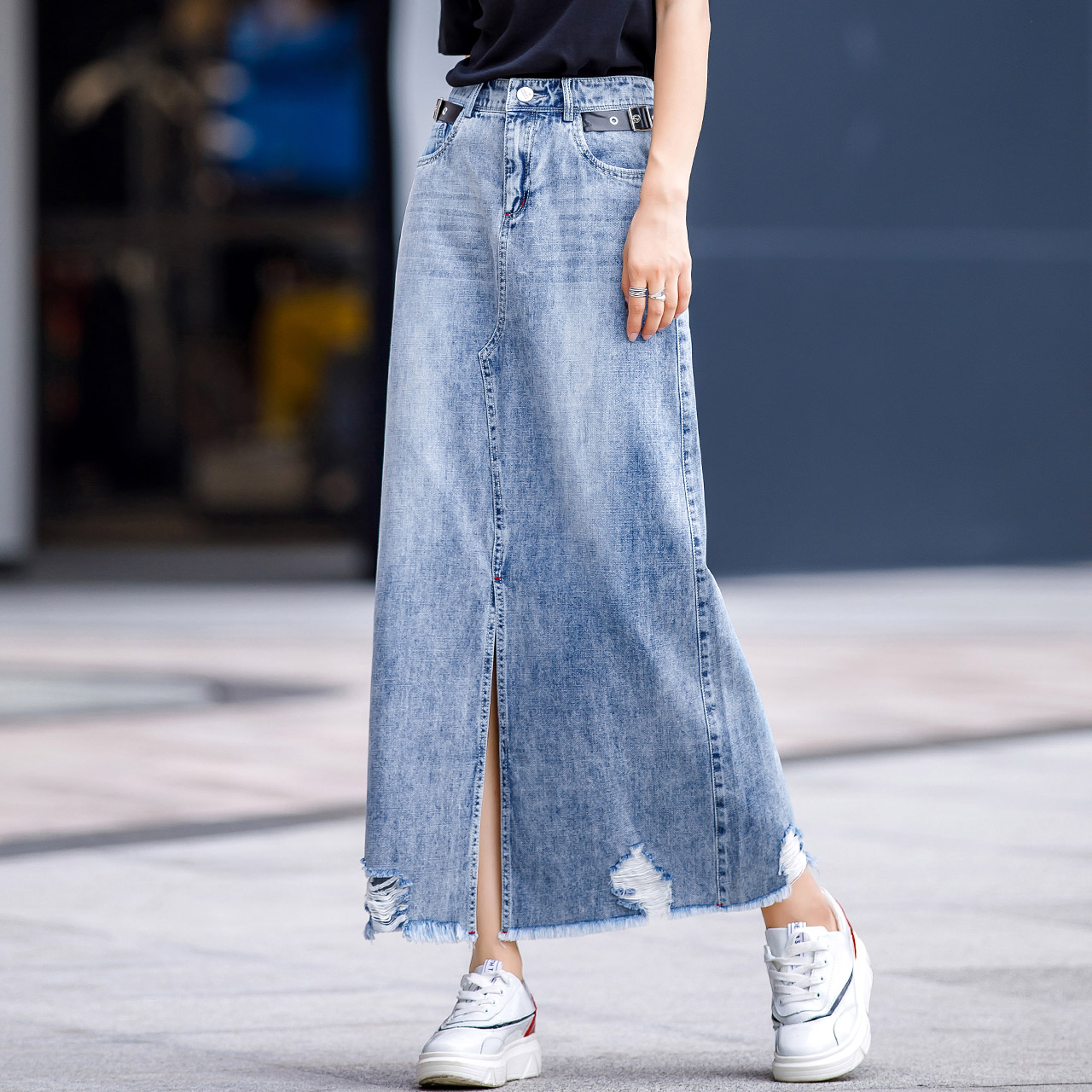 牛仔裙女2019新款半身裙长裙适合胯大腿粗的裙子女春秋高腰中长款热销149件包邮