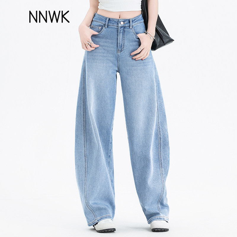 小个子牛仔裤女天丝亚麻弯刀浅色