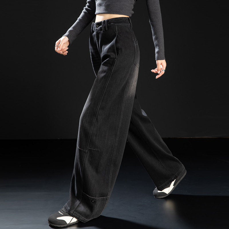 复古黑色牛仔裤女宽松阔腿弯刀裤