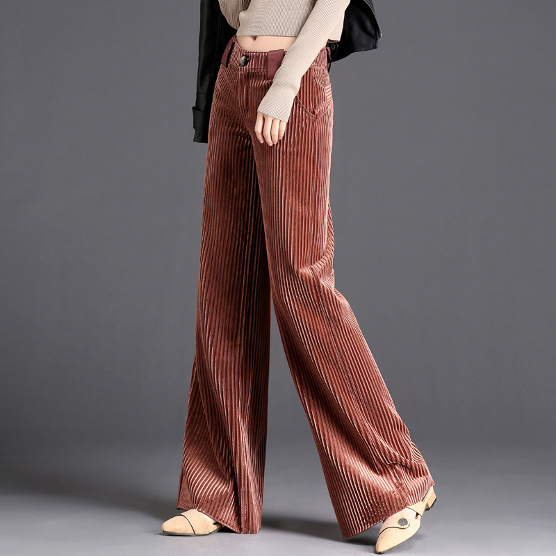 加厚条绒高腰长裤金丝绒阔腿裤