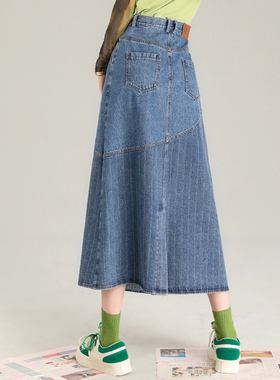 清仓牛仔裙半身裙女伞裙中长款a字长裙2026新款春秋时尚拼接裙子