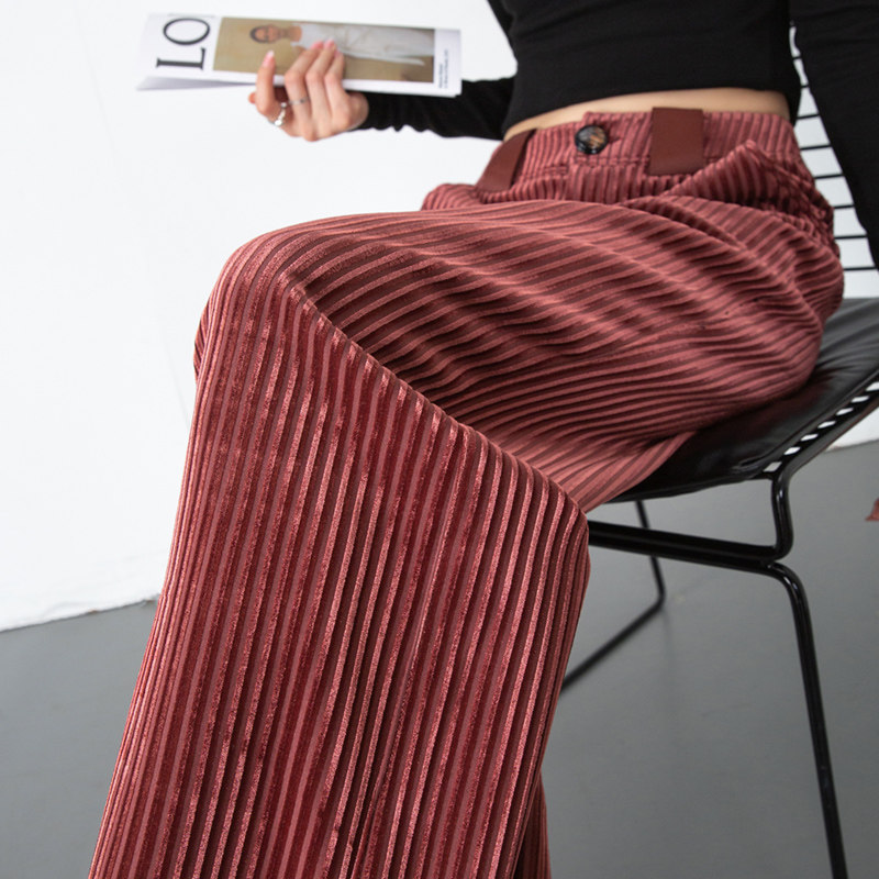 焦糖色裤子女春秋金丝绒休闲阔腿