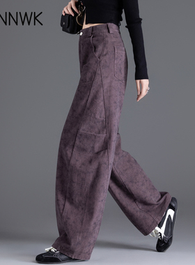 设计感印花镰刀牛仔裤女2026新款紫色裤子春秋宽松弯刀裤女士长裤