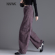 女2026新款 紫色裤 子春秋宽松弯刀裤 设计感印花镰刀牛仔裤 女士长裤