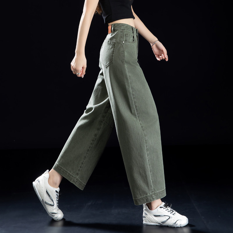 军绿色牛仔裤女2026新款春夏季版型超好看小个子裤子九分裤弯刀裤