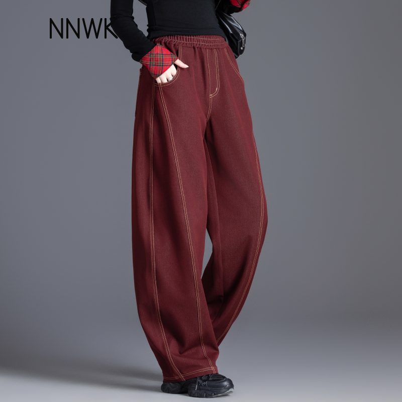 高腰安可拉红你牛我裤长裤松紧腰