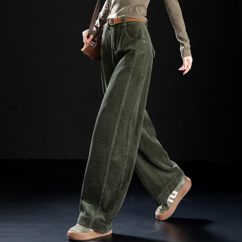 军绿色灯芯绒休闲裤女加厚弯刀裤