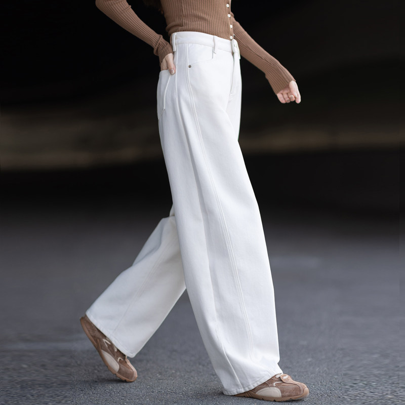 高腰显瘦加绒牛仔裤女秋冬季高级感白色裤子宽松阔腿弯刀裤香蕉裤,女装/女士精品,牛仔裤,淘宝优惠券,粉丝福利购,淘宝优惠卷