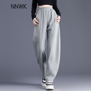 女2025新款 镰刀裤 秋冬季 松紧腰休闲裤 长裤 清仓加绒灰色阔腿运动裤