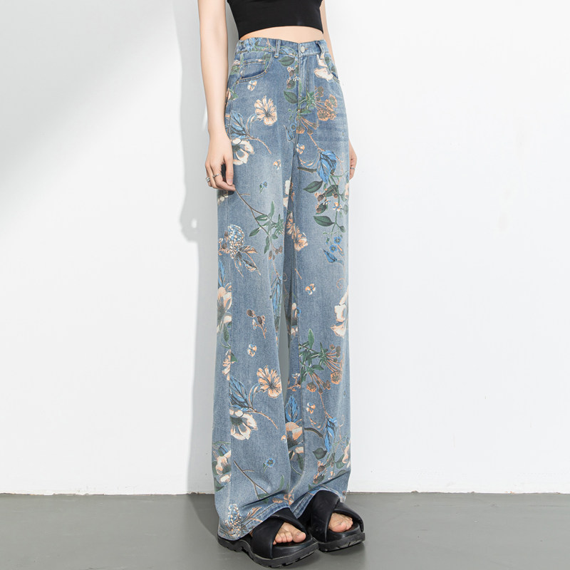 印花阔腿牛仔裤女2026年新款春秋欧货彩绘裤子小个子直筒显瘦高腰,女装/女士精品,牛仔裤,淘宝优惠券,粉丝福利购,淘宝优惠卷