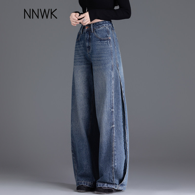 巨好看的裤子阔腿牛仔裤女2026新款拼接直筒裤秋冬加绒松弛感长裤,女装/女士精品,牛仔裤,淘宝优惠券,粉丝福利购,淘宝优惠卷