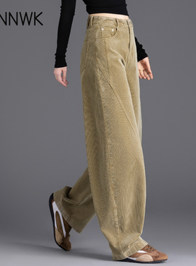 卡其色灯芯绒裤子女2025新款小个子休闲裤秋冬季加绒条绒裤弯刀裤