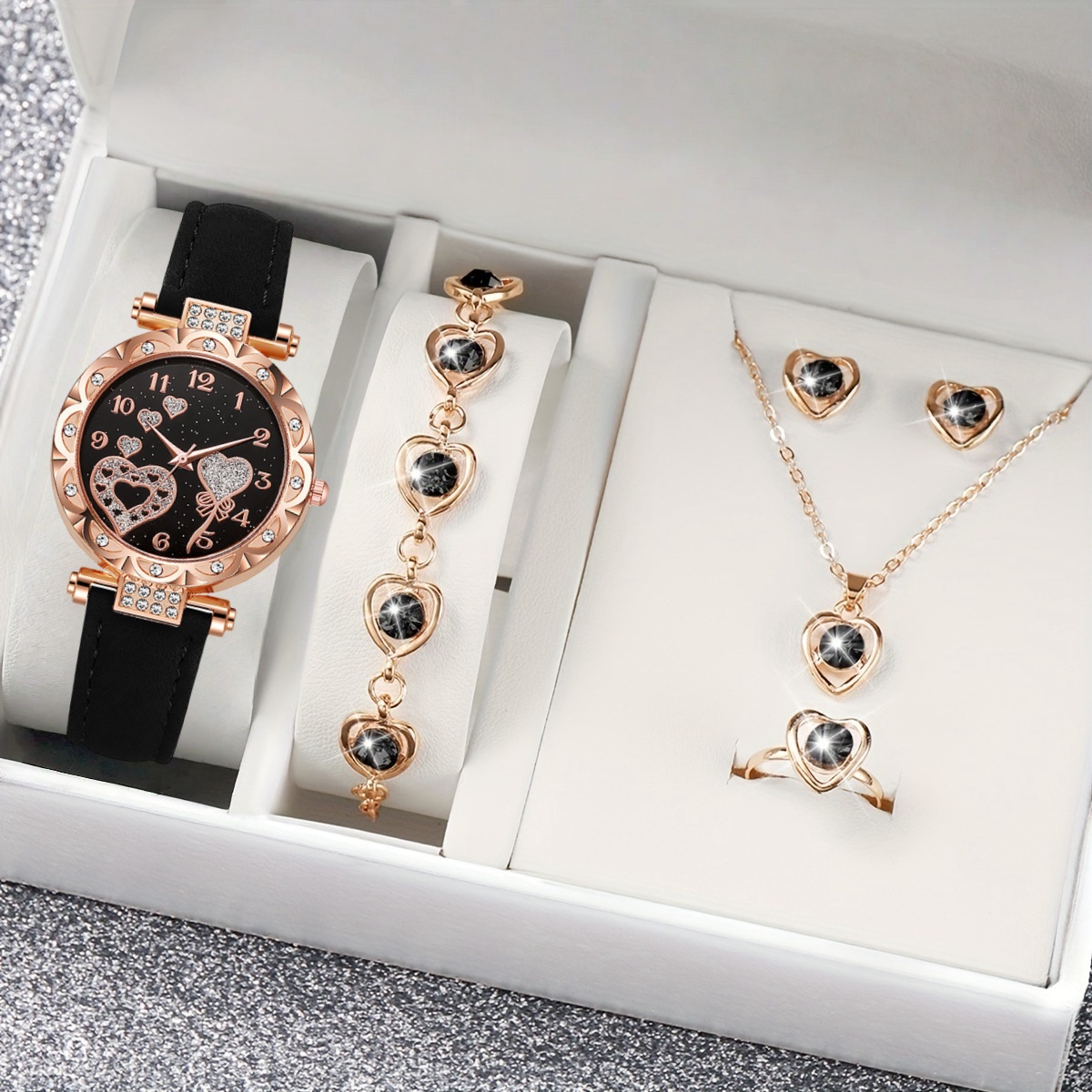 学生简约休闲时尚手表饰品四件套礼盒装圣诞节礼物防水甜酷女表