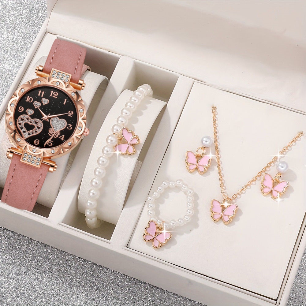 甜酷可爱潮流女生蝴蝶手表四件套礼盒装圣诞节礼物送女友浪漫女表