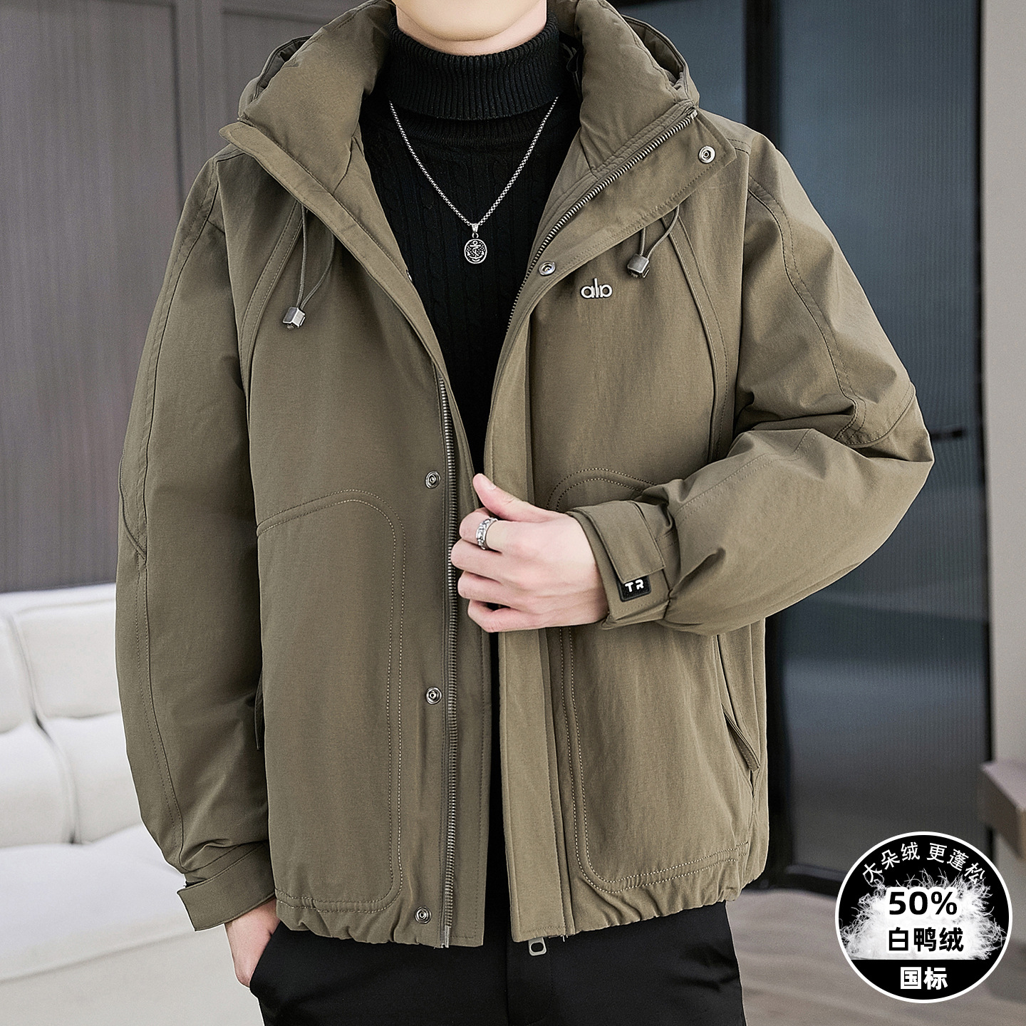 韩版休闲高级50白鸭绒连帽短款羽绒服男宽松保暖加厚冬季新款外套