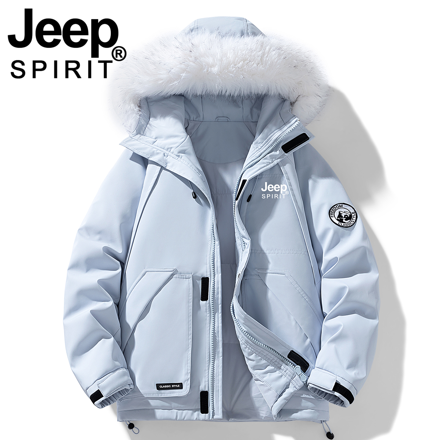 JEEP棉衣女赵露思同款2025新款冬季毛领袄子连帽羽绒派克棉服外套