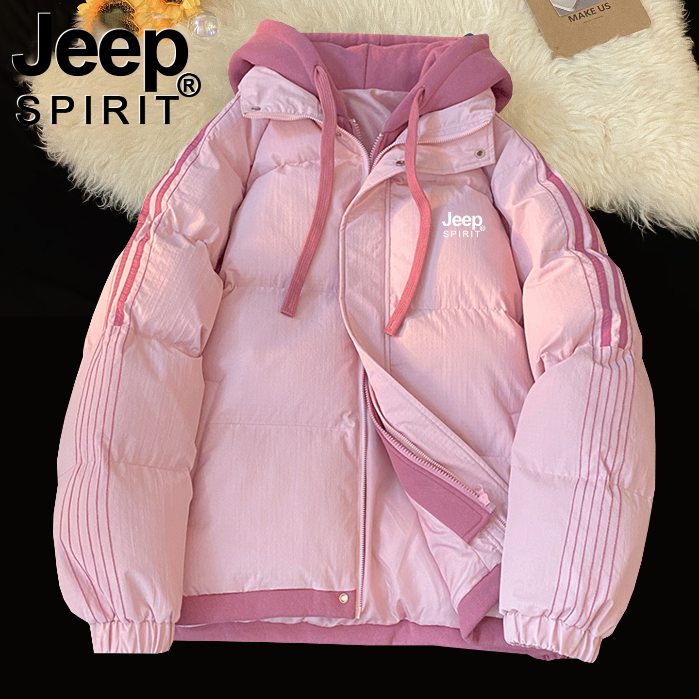 JEEP棉衣女2025新款冬季加厚宽松袄子超好看连帽保暖羽绒棉服外套