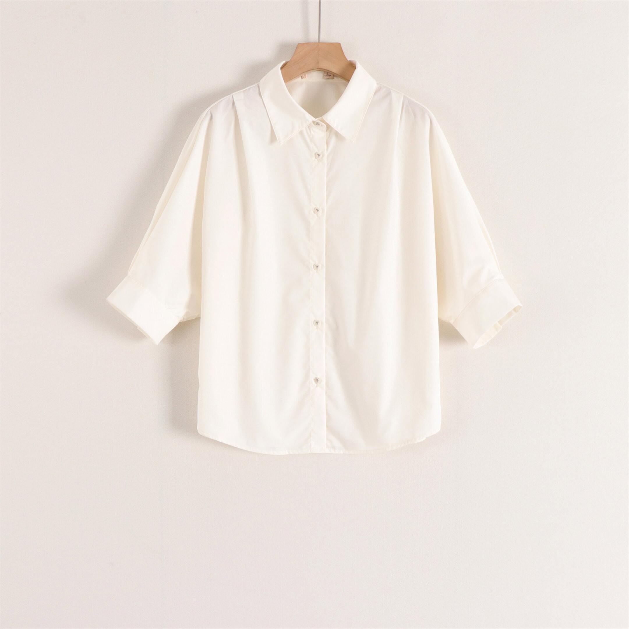 设计感~七分蝙蝠袖宽松慵懒有型简约气质polo领衬衫女25秋装新款