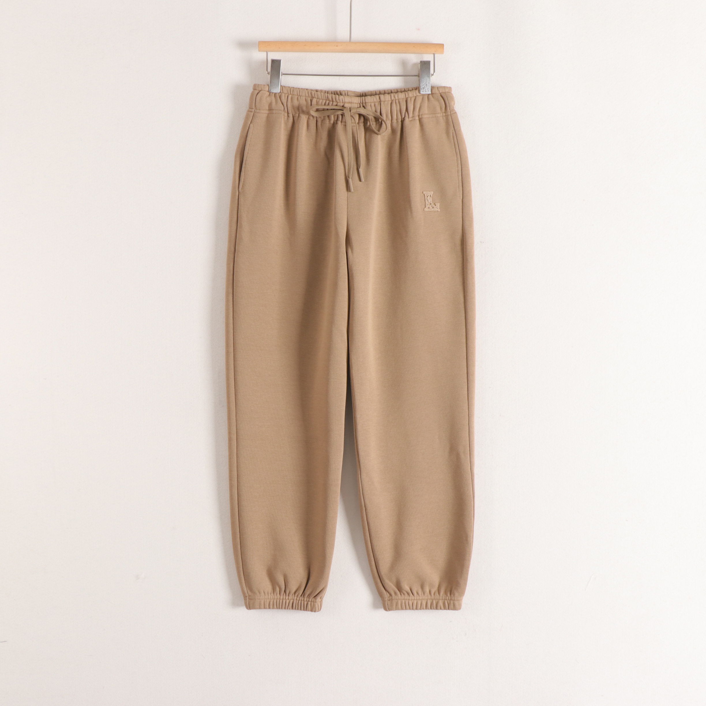 丽系列松紧高腰束脚字母刺绣加绒厚实保暖简约百搭九分卫裤25冬装