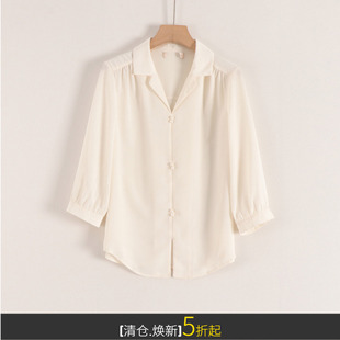 朵系列小清新简约百搭OL通勤宽松套头小翻领七分袖衬衫女秋装新